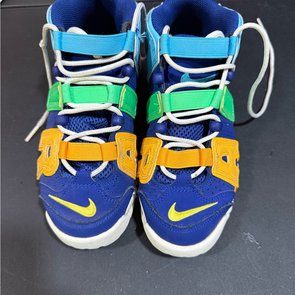 Nike Uptempo Blue and Green Sneakers with Bold Straps